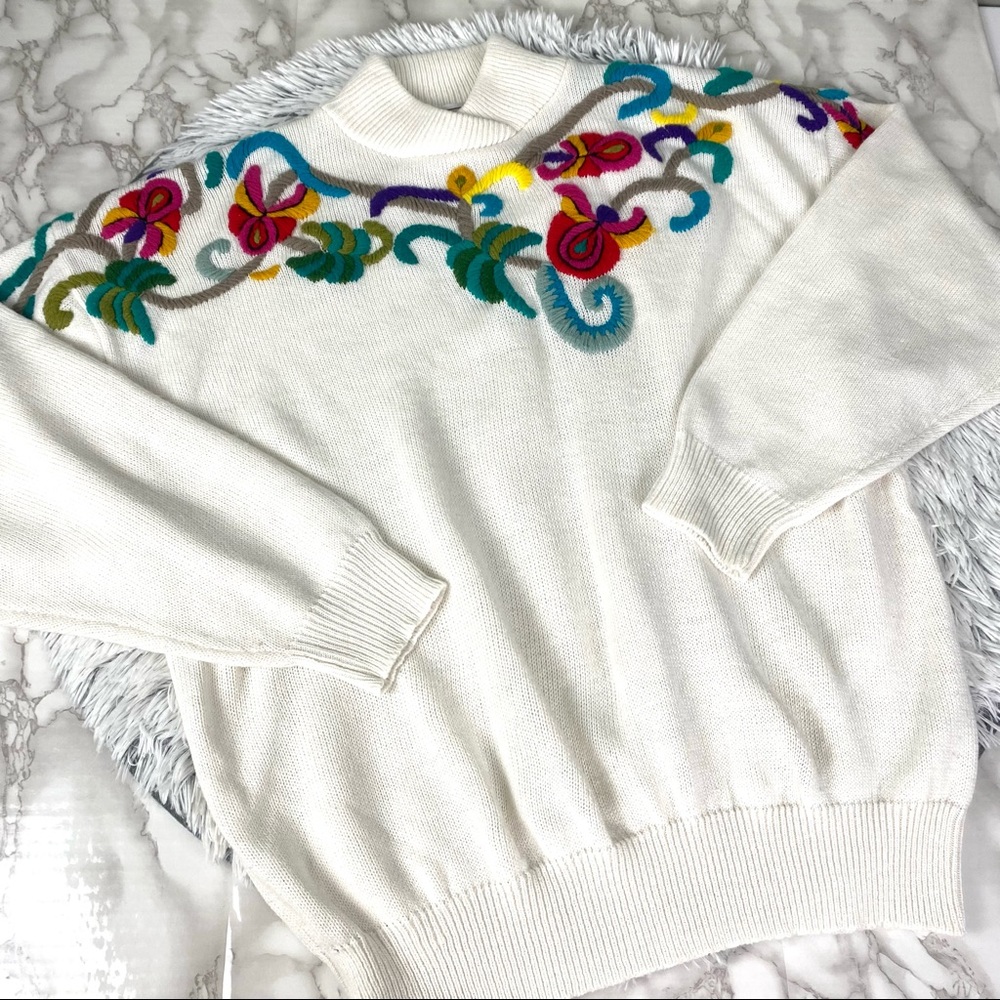 Vintage Maurada Crewel Work Chunky Knit Sweater